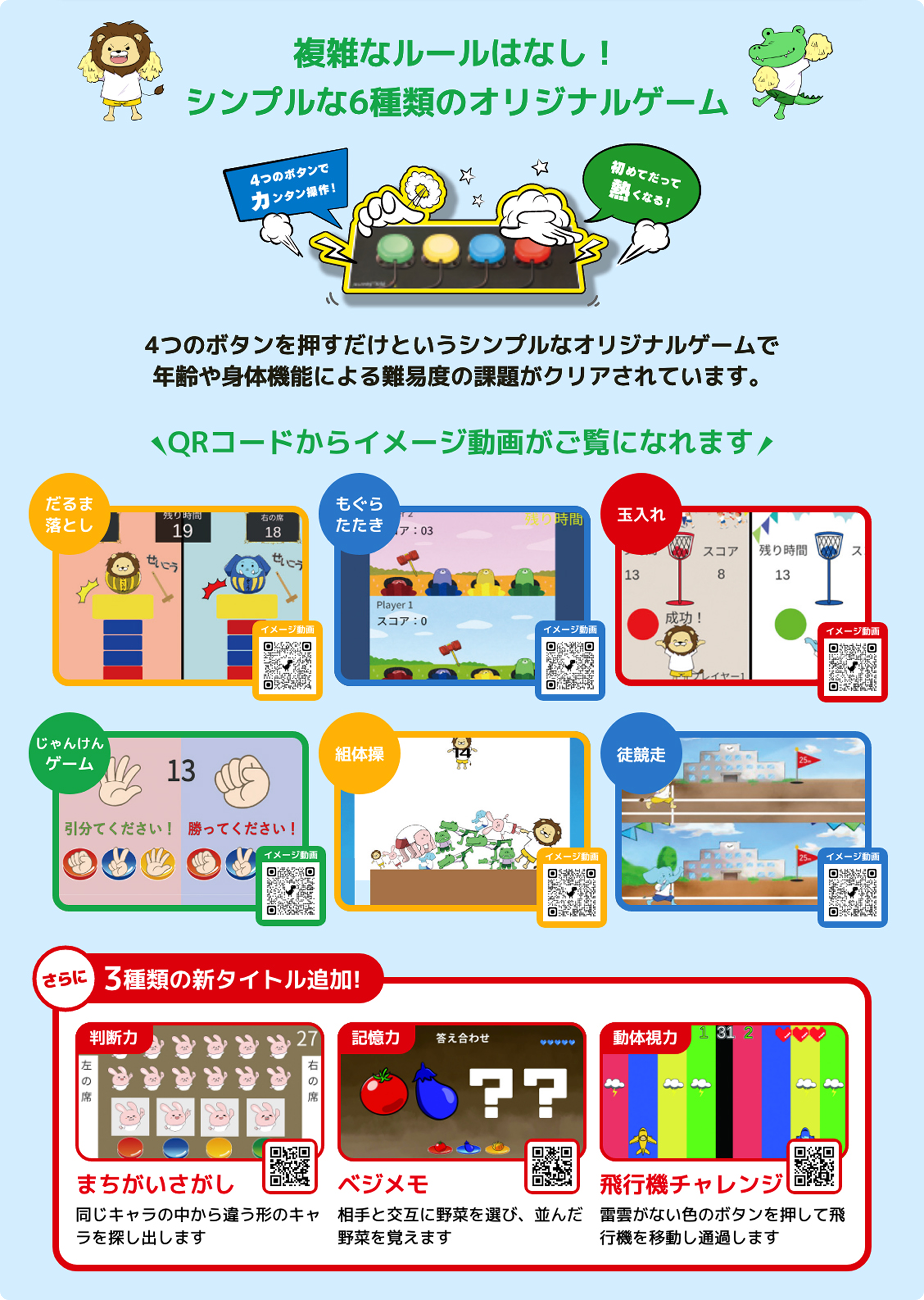 4つのボタンで操作する9種類のUDe-Sportsオリジナルゲーム